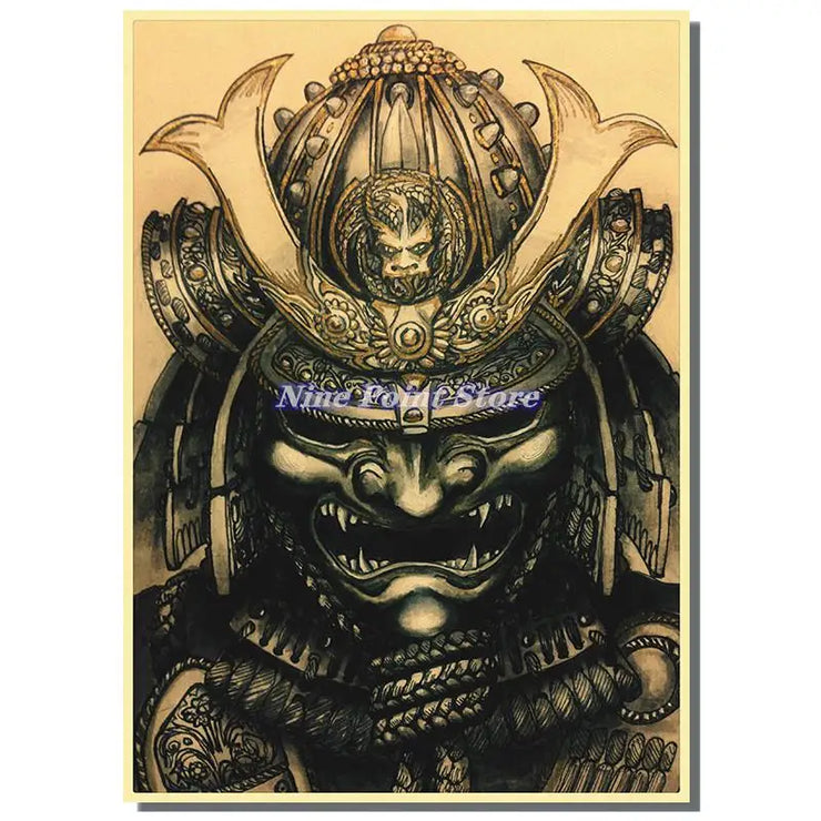 Japan Samurai Kraft paper Poster Home Wall Art Prints Pictures Bedroom Living Room Decor Murals Shop Bar Decoration