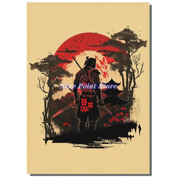 Japan Samurai Kraft paper Poster Home Wall Art Prints Pictures Bedroom Living Room Decor Murals Shop Bar Decoration