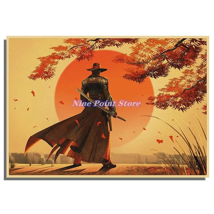 Japan Samurai Kraft paper Poster Home Wall Art Prints Pictures Bedroom Living Room Decor Murals Shop Bar Decoration