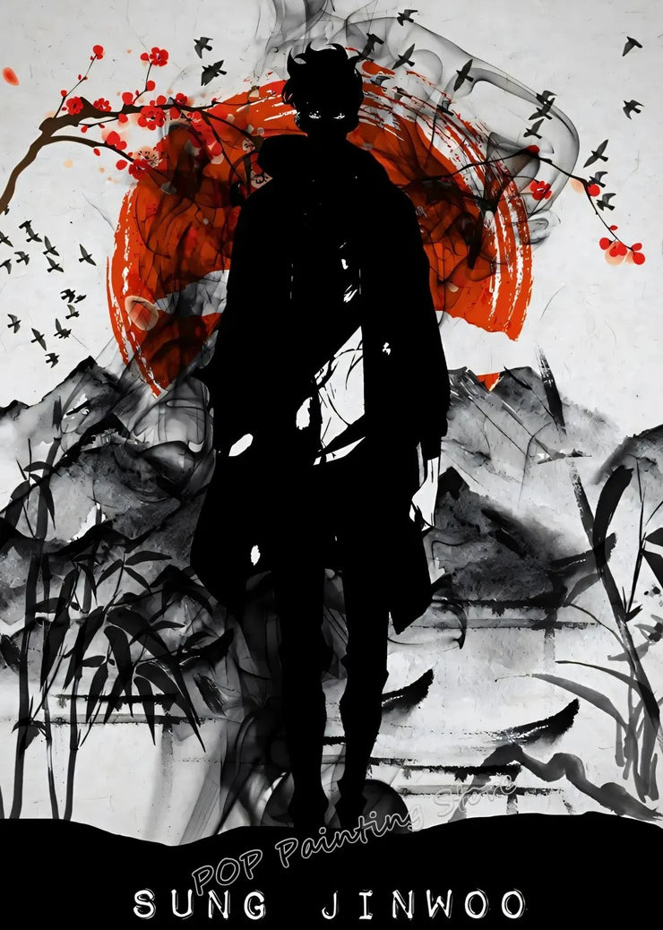 Solo Inspired Anime Wall Art Canvas Print L-Leveling Sung Jin-Woo Manga Poster Dark Fantasy Home Decor for Gaming Room Bedroom