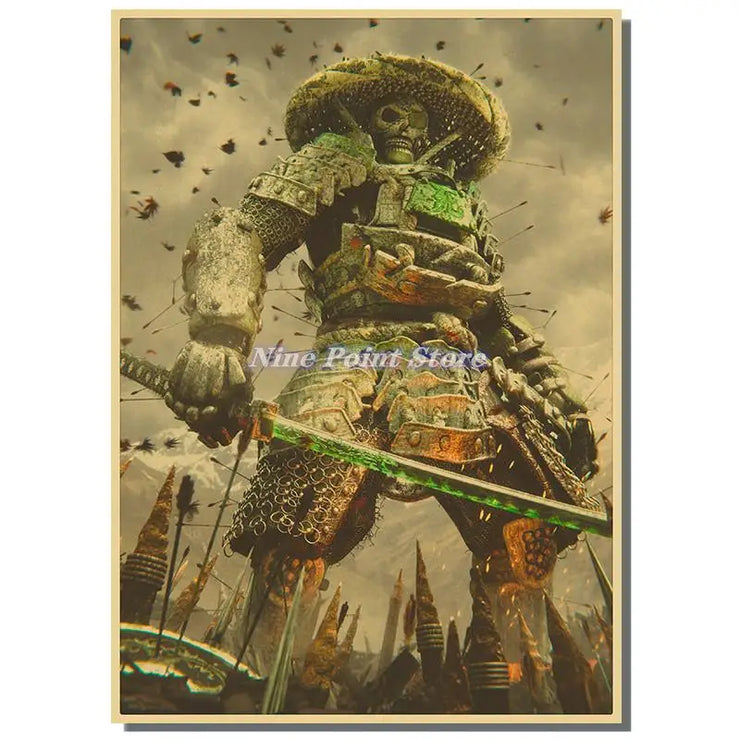 Japan Samurai Kraft paper Poster Home Wall Art Prints Pictures Bedroom Living Room Decor Murals Shop Bar Decoration