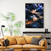 Solo Inspired Anime Wall Art Canvas Print L-Leveling Sung Jin-Woo Manga Poster Dark Fantasy Home Decor for Gaming Room Bedroom