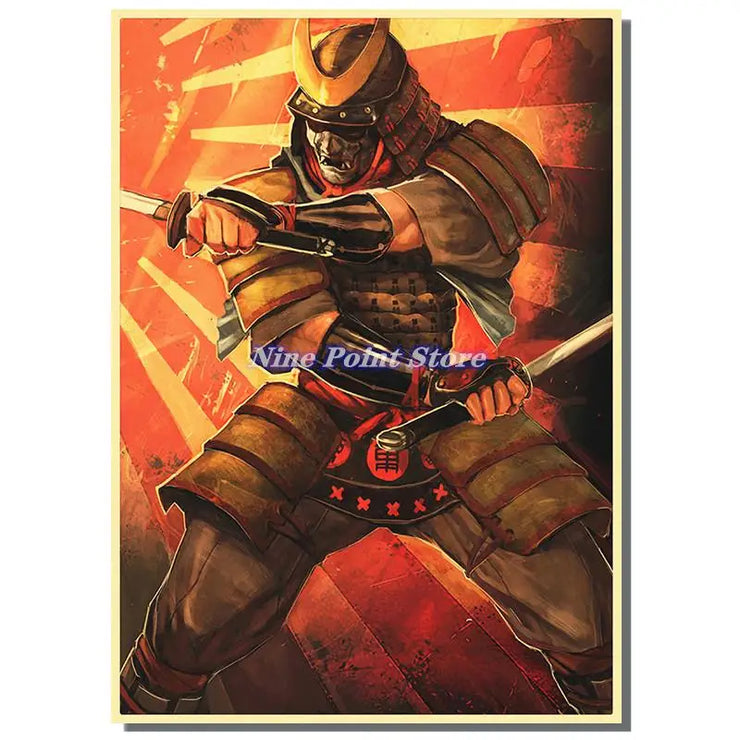 Japan Samurai Kraft paper Poster Home Wall Art Prints Pictures Bedroom Living Room Decor Murals Shop Bar Decoration