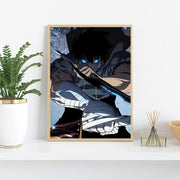 Solo Inspired Anime Wall Art Canvas Print L-Leveling Sung Jin-Woo Manga Poster Dark Fantasy Home Decor for Gaming Room Bedroom