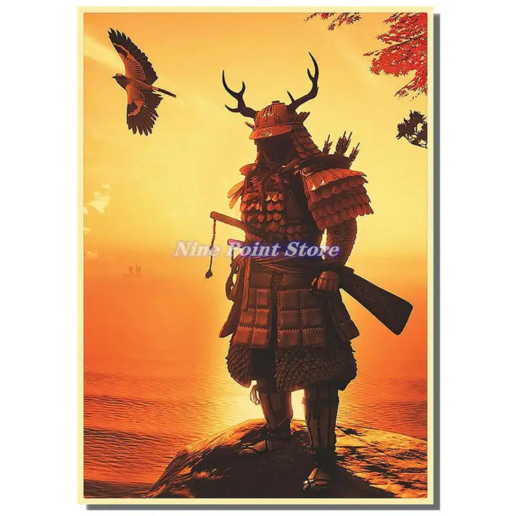 Japan Samurai Kraft paper Poster Home Wall Art Prints Pictures Bedroom Living Room Decor Murals Shop Bar Decoration