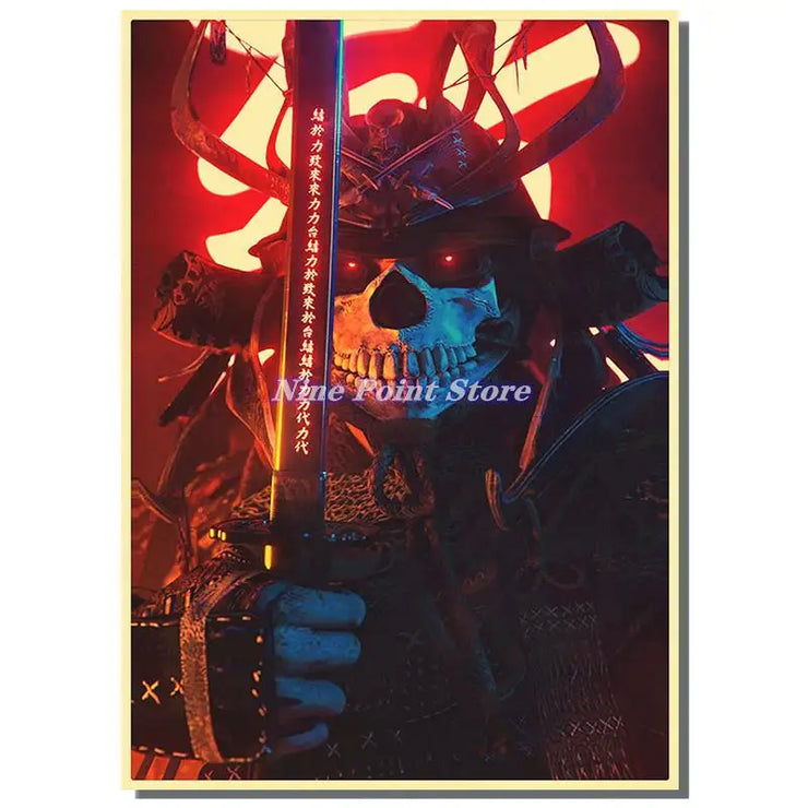 Japan Samurai Kraft paper Poster Home Wall Art Prints Pictures Bedroom Living Room Decor Murals Shop Bar Decoration