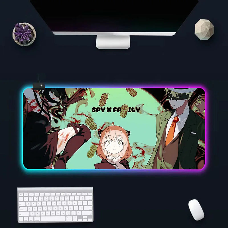 Anime Spy X Family RGB Pc Gamer Keyboard Mouse Pad Mousepad LED Glowing Mouse Mats Rubber Gaming Computer Mausepad