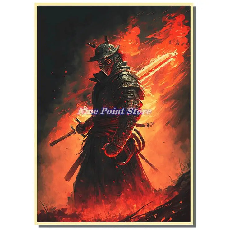 Japan Samurai Kraft paper Poster Home Wall Art Prints Pictures Bedroom Living Room Decor Murals Shop Bar Decoration