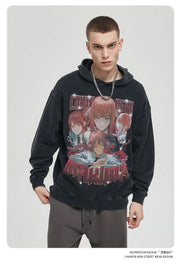 Makima Denji Power Aki Hoodie Vintage Washed Anime Manga Hooded Sweatshirts Oversized Chainsaw Demon Hoodies Men 100% Cotton