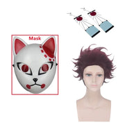 Anime Tanjirou Kamado Cosplay Demon Slayers Kimetsu no Yaiba Cosplay Costume Wig Mask Kimono Cloak halloween Uniform Adult Kids