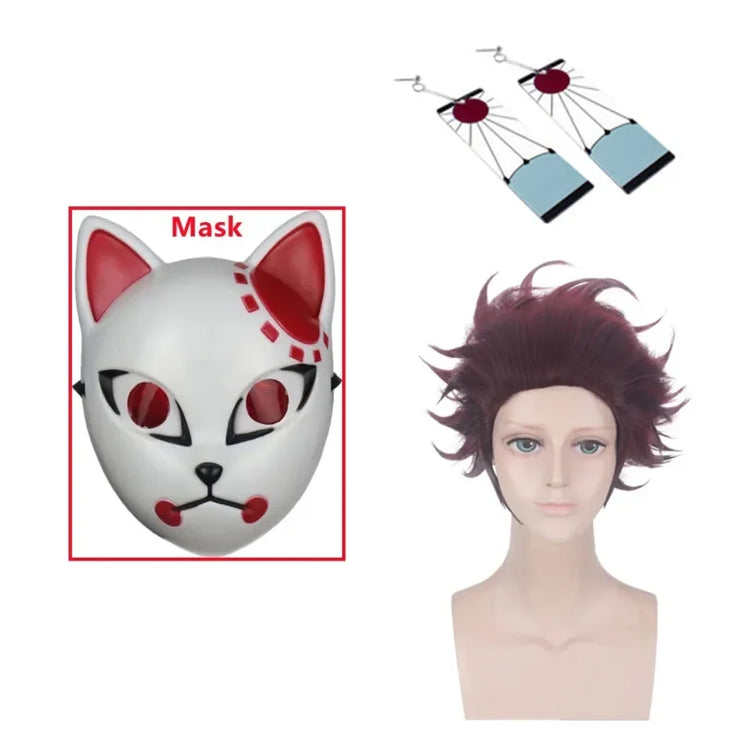 Anime Tanjirou Kamado Cosplay Demon Slayers Kimetsu no Yaiba Cosplay Costume Wig Mask Kimono Cloak halloween Uniform Adult Kids