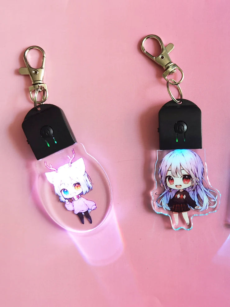 Custom LED Light 7 Colors Keychains Cartoon Acrylic Key Chain Photo Customized Anime Charms Clear Acrylic Personalized Keychains