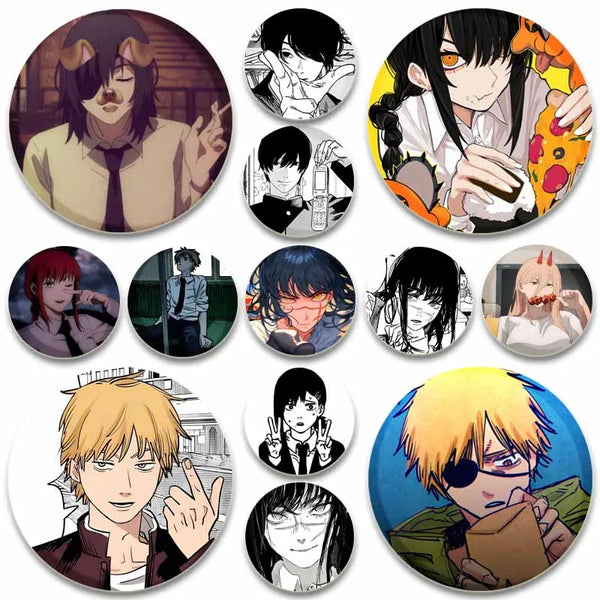 Anime Chainsaw Man Button Pins Character Makima Denji Cartoon Brooches Round Badge Backpacks Accessory Decor Fans Collect Gifts