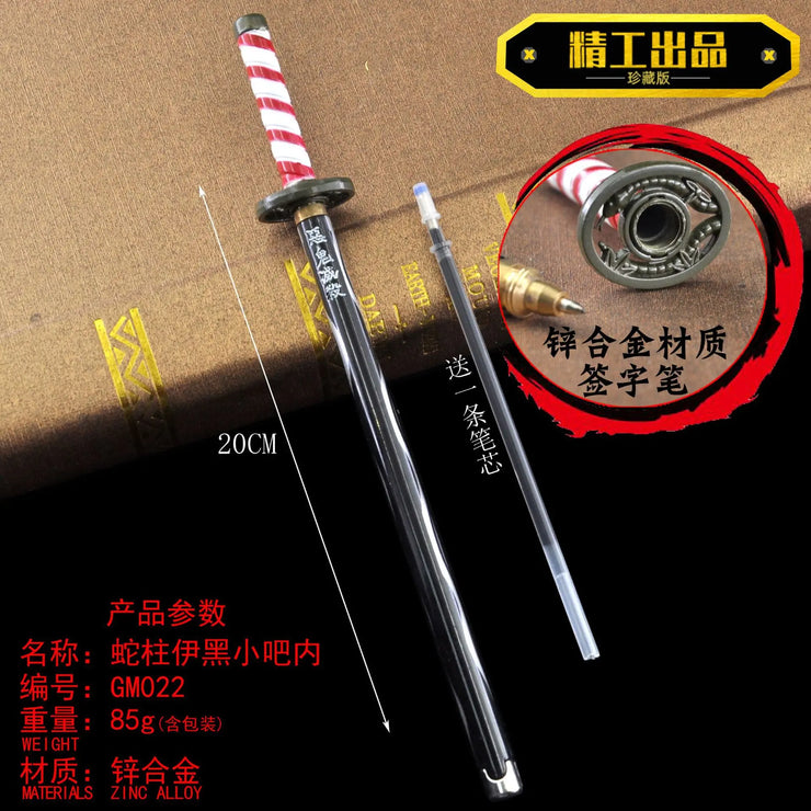20CM Anime Demon Slayer Sword Model Gel Pen Kimetsu No Yaiba Tanjirou Weapon Black Refill Cosplay Prop Student Gift Box Package