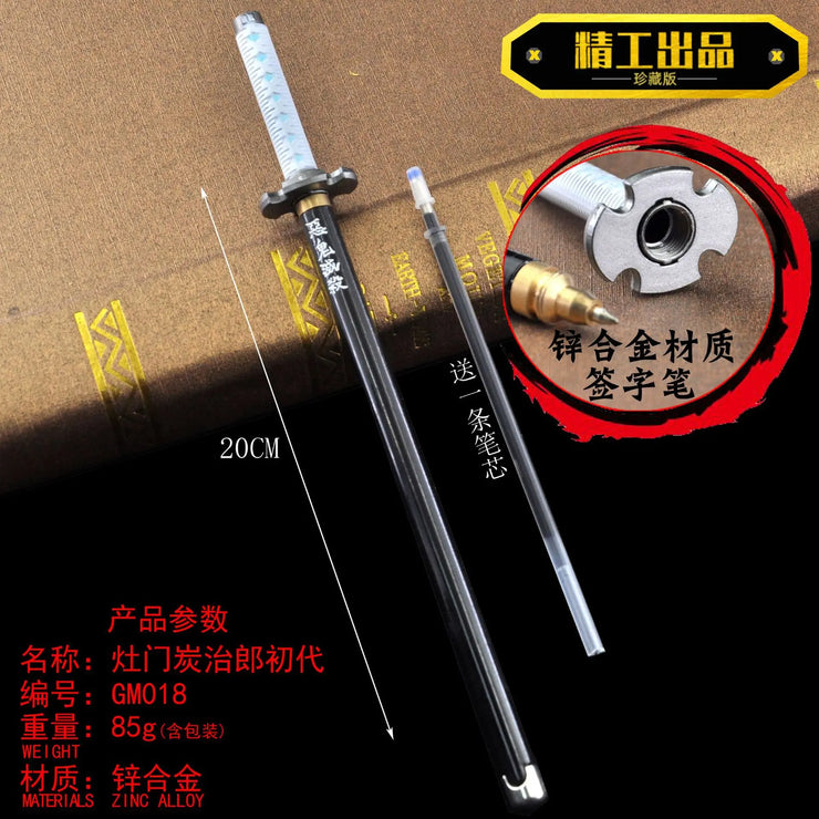 20CM Anime Demon Slayer Sword Model Gel Pen Kimetsu No Yaiba Tanjirou Weapon Black Refill Cosplay Prop Student Gift Box Package