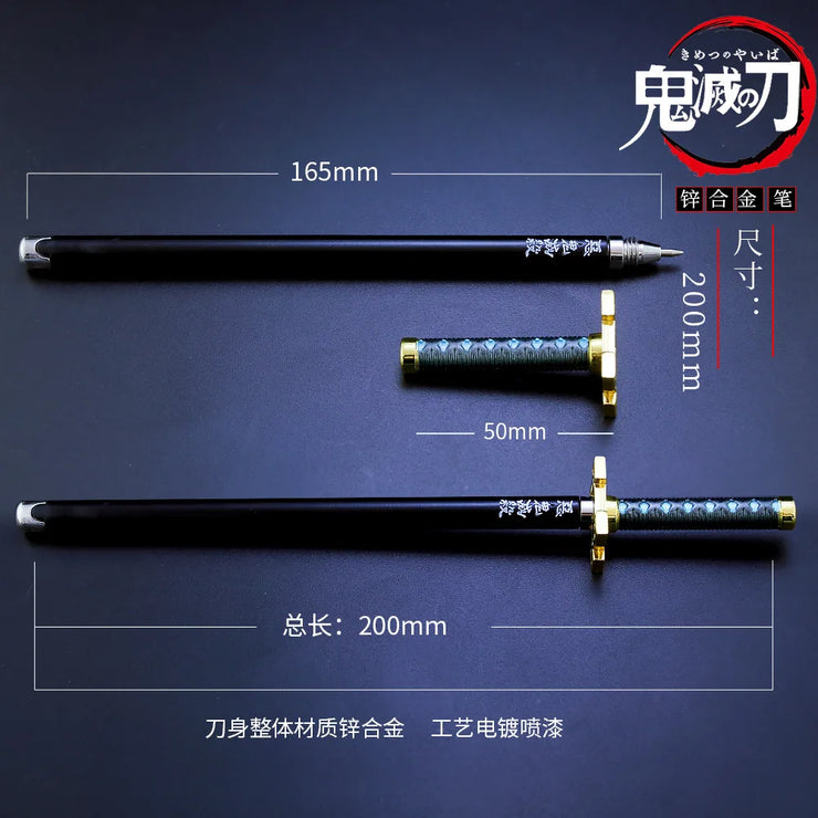 20CM Anime Demon Slayer Sword Model Gel Pen Kimetsu No Yaiba Tanjirou Weapon Black Refill Cosplay Prop Student Gift Box Package