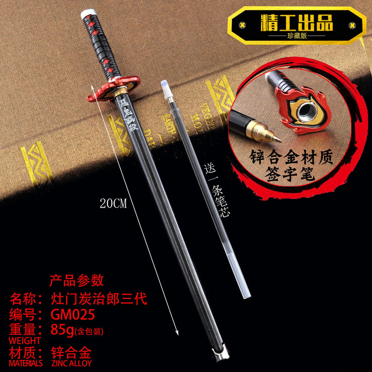 20CM Anime Demon Slayer Sword Model Gel Pen Kimetsu No Yaiba Tanjirou Weapon Black Refill Cosplay Prop Student Gift Box Package