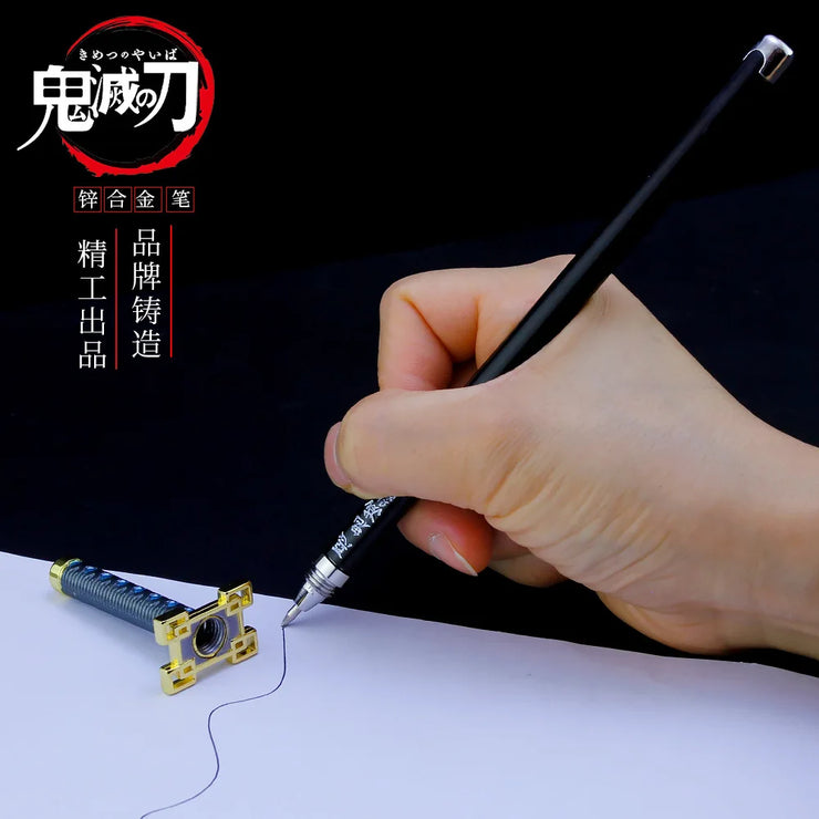 20CM Anime Demon Slayer Sword Model Gel Pen Kimetsu No Yaiba Tanjirou Weapon Black Refill Cosplay Prop Student Gift Box Package