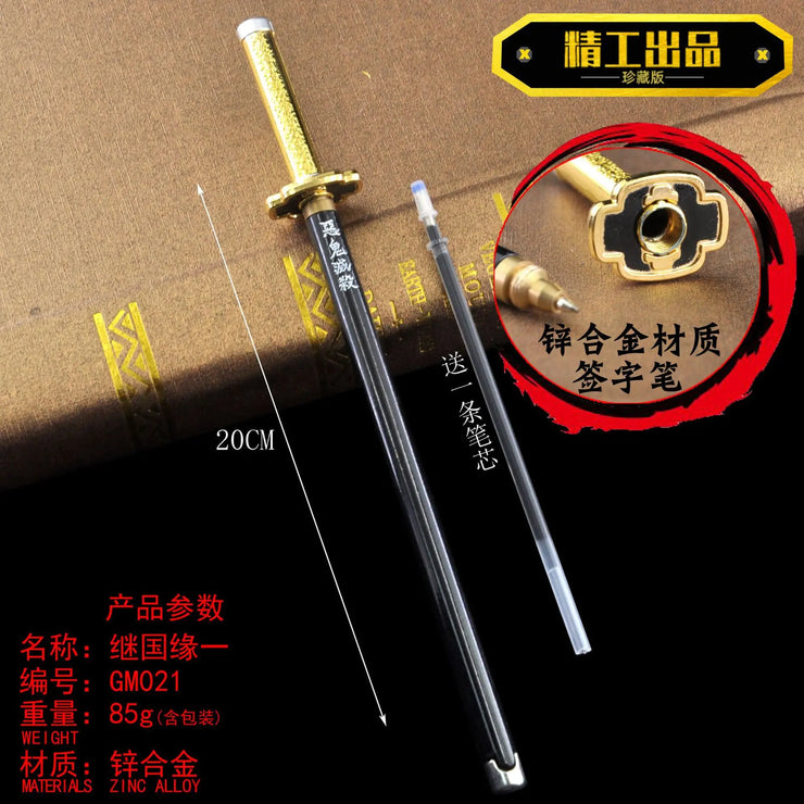 20CM Anime Demon Slayer Sword Model Gel Pen Kimetsu No Yaiba Tanjirou Weapon Black Refill Cosplay Prop Student Gift Box Package