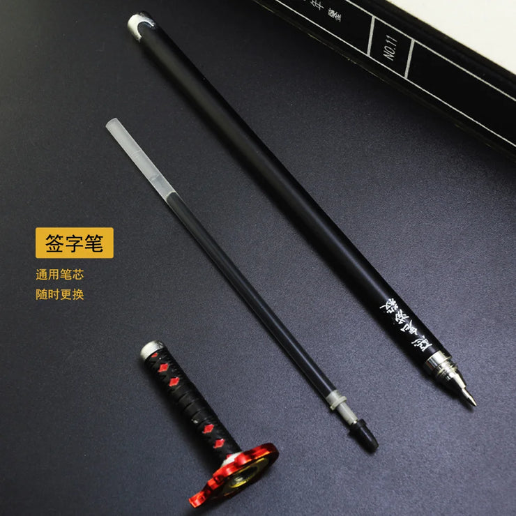 20CM Anime Demon Slayer Sword Model Gel Pen Kimetsu No Yaiba Tanjirou Weapon Black Refill Cosplay Prop Student Gift Box Package