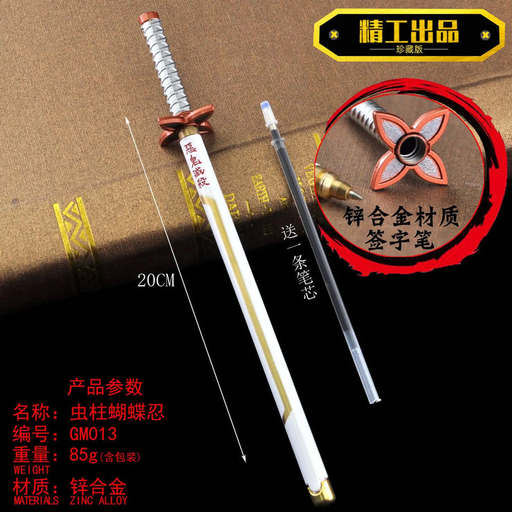 20CM Anime Demon Slayer Sword Model Gel Pen Kimetsu No Yaiba Tanjirou Weapon Black Refill Cosplay Prop Student Gift Box Package