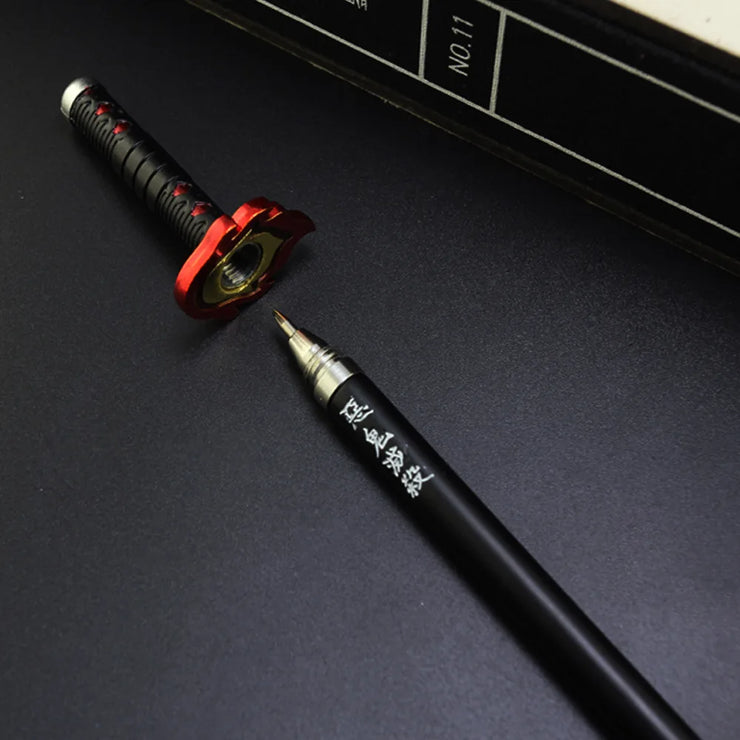 20CM Anime Demon Slayer Sword Model Gel Pen Kimetsu No Yaiba Tanjirou Weapon Black Refill Cosplay Prop Student Gift Box Package