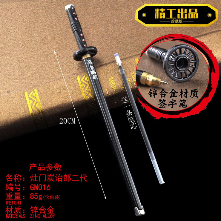 20CM Anime Demon Slayer Sword Model Gel Pen Kimetsu No Yaiba Tanjirou Weapon Black Refill Cosplay Prop Student Gift Box Package