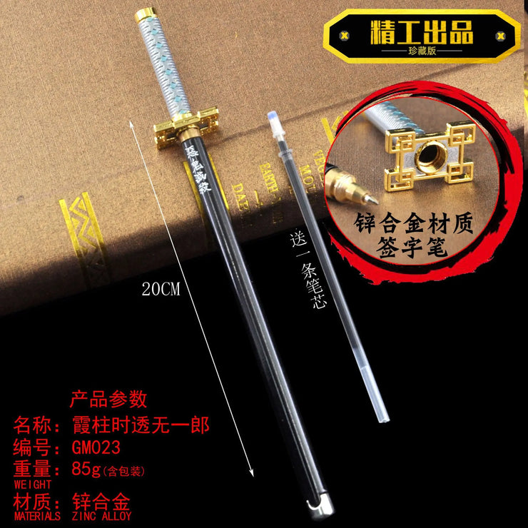 20CM Anime Demon Slayer Sword Model Gel Pen Kimetsu No Yaiba Tanjirou Weapon Black Refill Cosplay Prop Student Gift Box Package